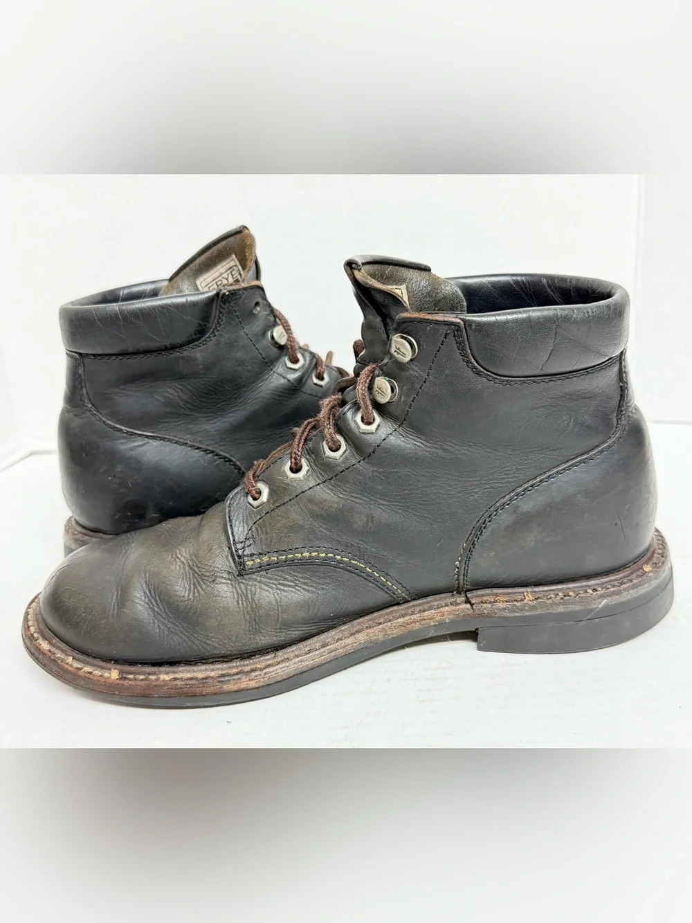 Frye Hudson Leather Work Boots $368 Smoky Black Mens US Size 7.5